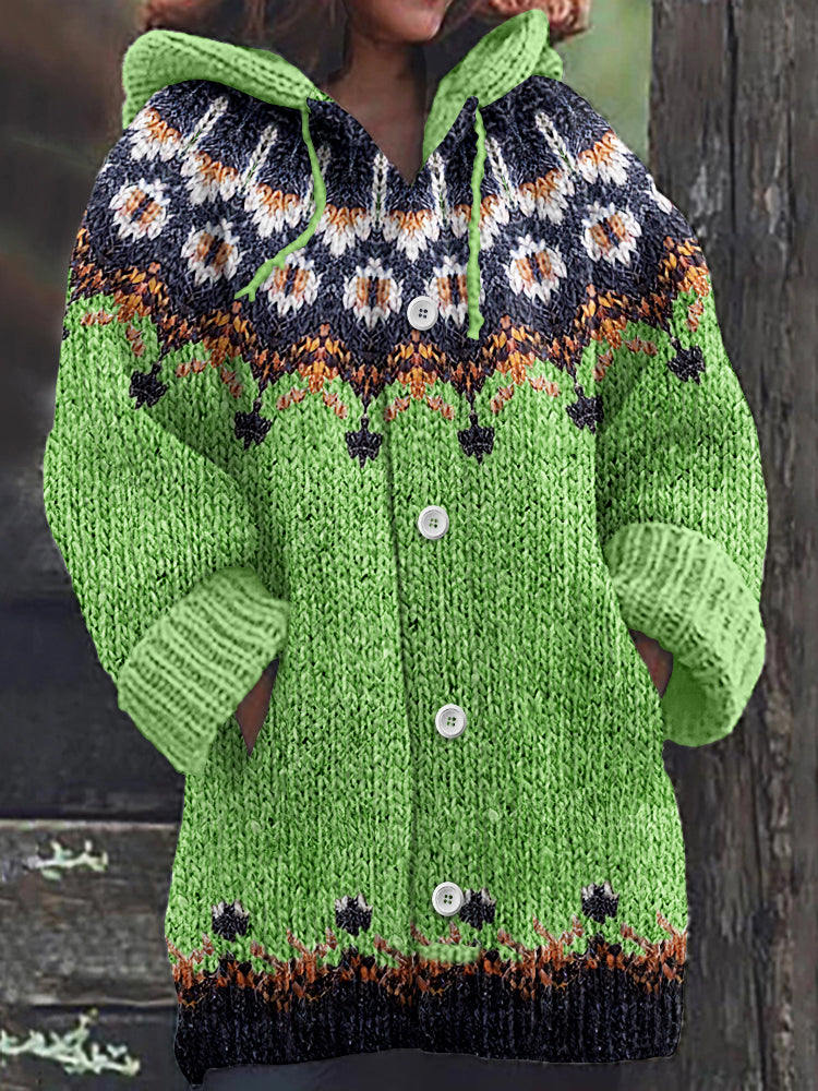 Vintage Tribal Icelandic Pattern Cozy Cardigan Sweater elevenforest