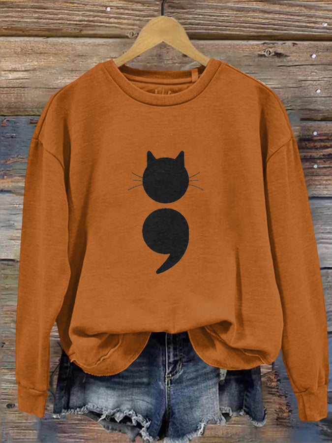 Women's Black Cat Abstract Art Painting Sweatshirt elevenforest