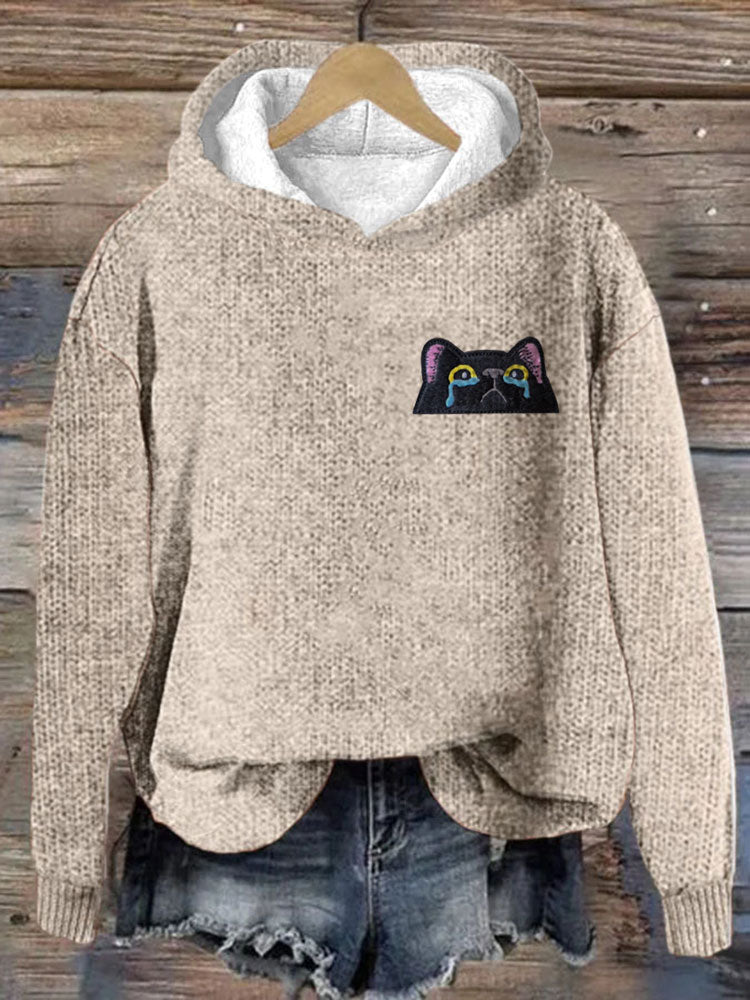 Women's Casual Funny Black Cat Print Hoodie elevenforest
