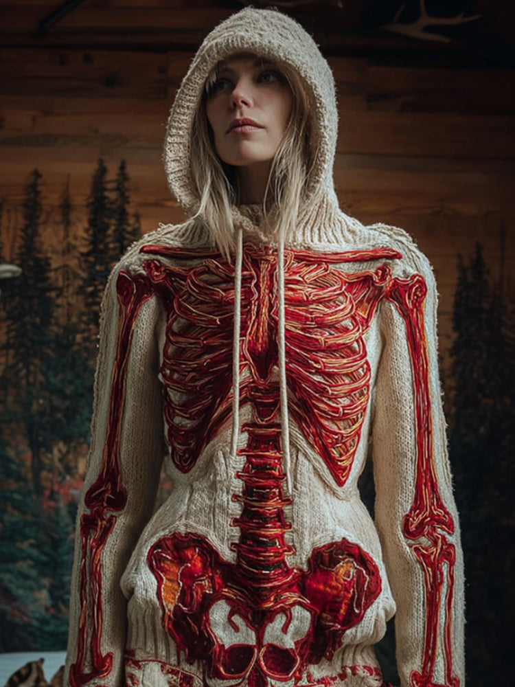 Comstylish Women Halloween Bloody Anatomy Art Hooded Sweater