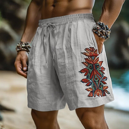 Vintage Vacation Bohemian Linen Ethnic Casual Shorts artswardrobe