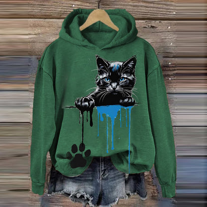 Women's Cute Cat Printed Hooded Sweatshirt elevenforest