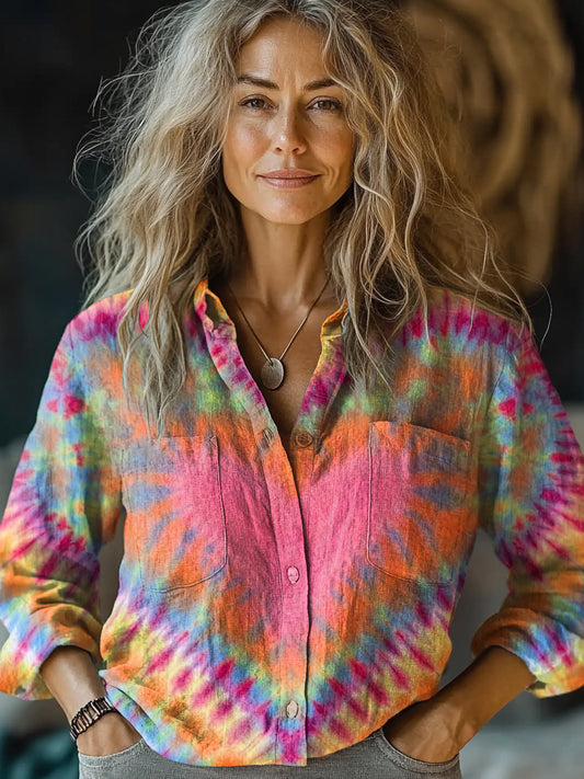 Women's Colorful Tie Dye Love Print Casual Long Sleeve Comfortable Cot