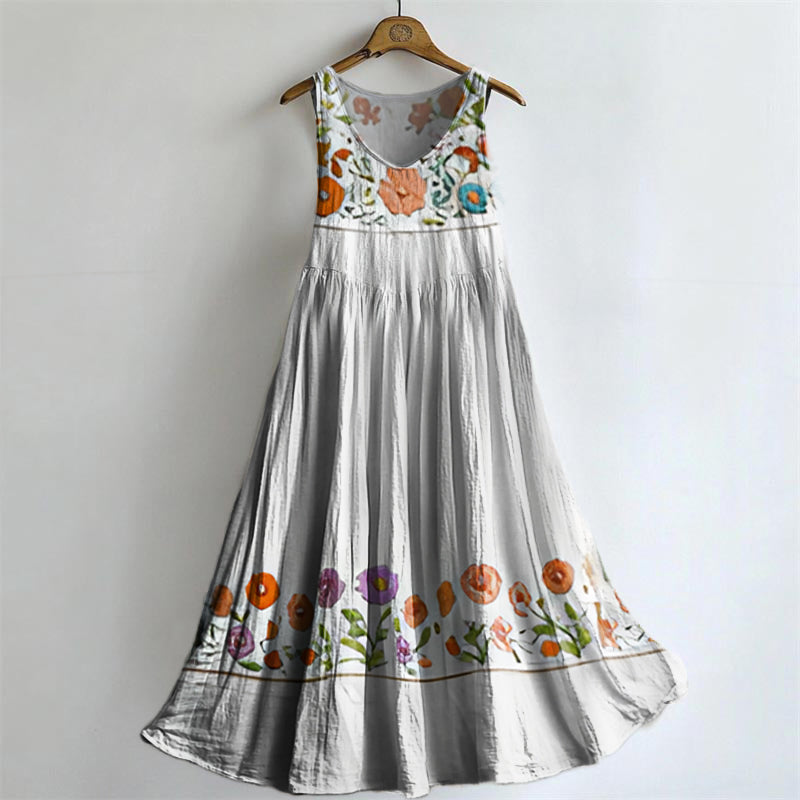 Floral Tattoo Pattern Art Print Round Neck Sleeveless Cotton Pocket Dr