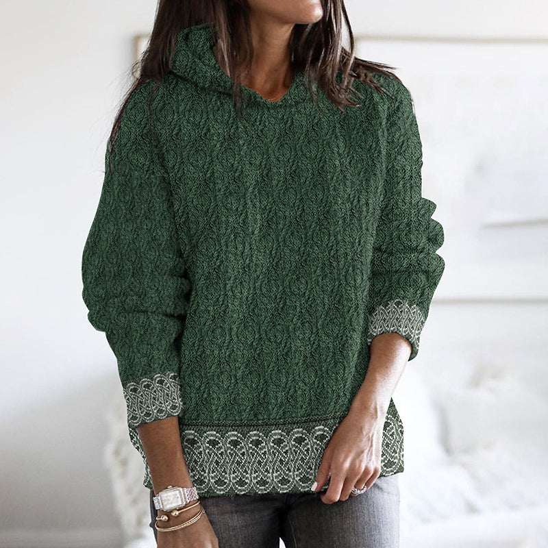 Women'S Celtic Knotted Creative Patchwork Hooded Aran Sweater elevenforest