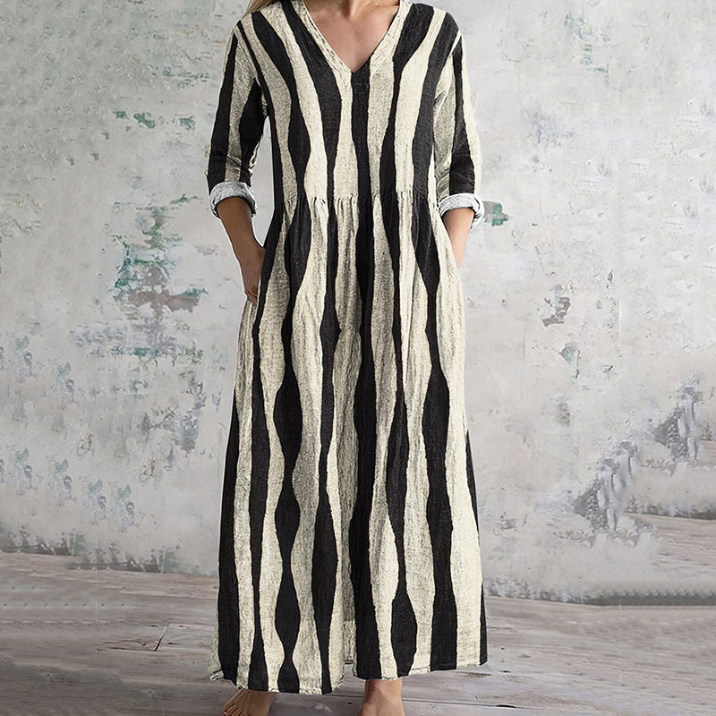 Vintage Stripe Pattern Women's Linen Dress artswardrobe