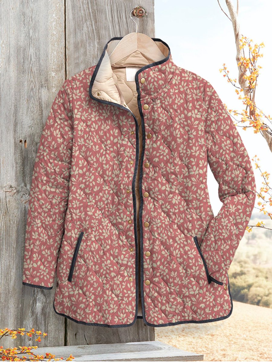 70s Style Retro Small Floral Pattern Printed Women's Casual Quilted Cardigan