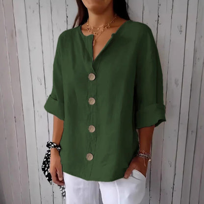 Comstylish Solid Color Linen Blend Button Casual Shirt