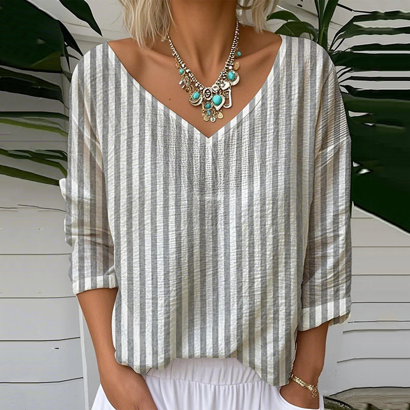 Comstylish Vintage Stripe Pattern Cozy Linen Shirt