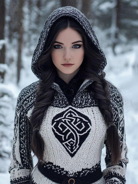 Women's Vintage Jacquard Comfort Knit Hooded Sweater artswardrobe