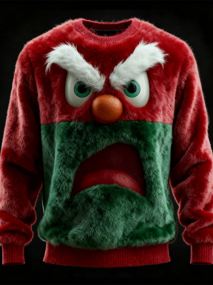 Comstylish Vintage Christmas Inspired Angry Face Art Cozy Plush Sweatshirt