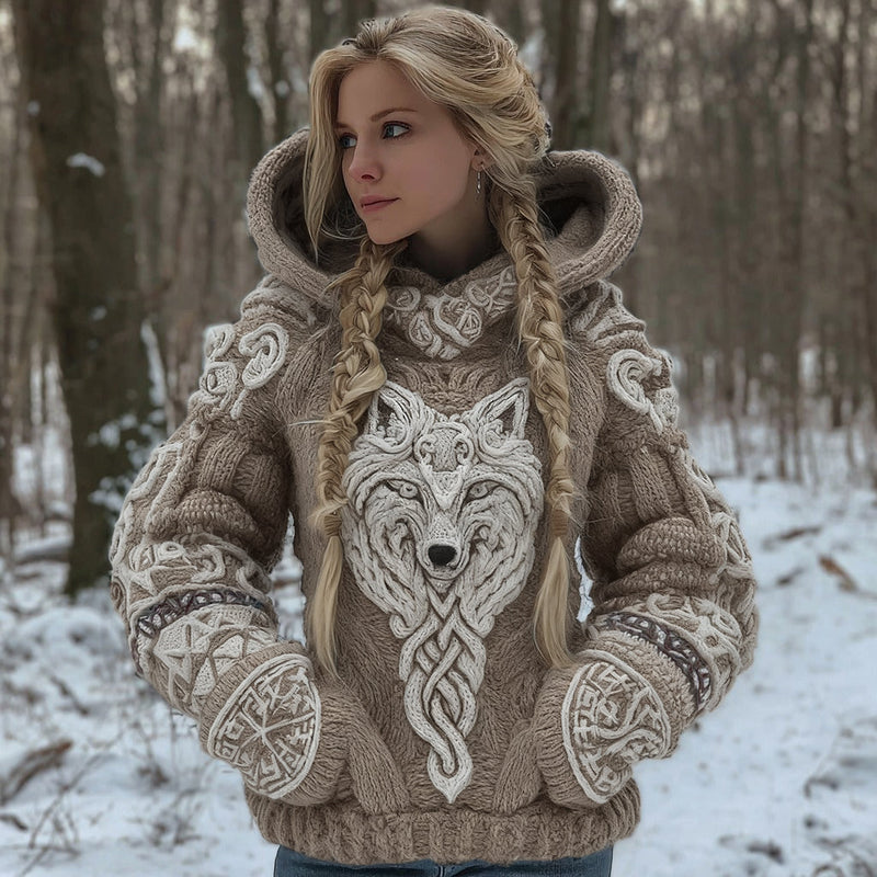Cardigan s kapucí ze směsové bavlny s motivem keltského vlka