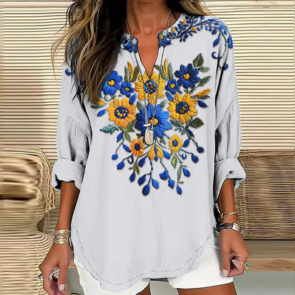 Comstylish Women's Sunflower Art Vintage Linen Blend Cozy Tunic