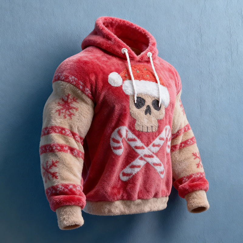 Comstylish Men's Fun Christmas Skull Flannel Hoodie