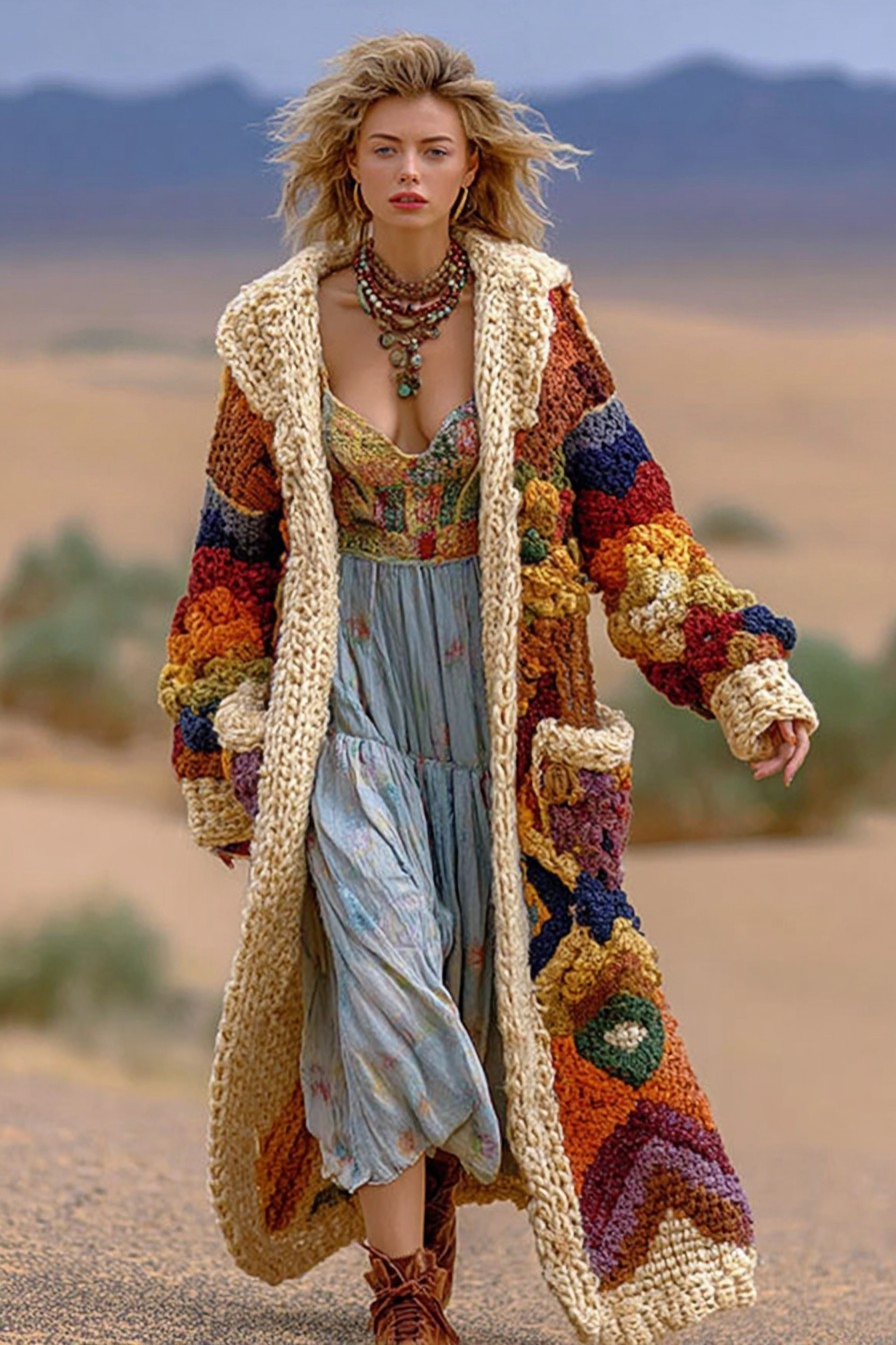 Women's Colorful Rainbow Patchwork Pattern Print Cardigan