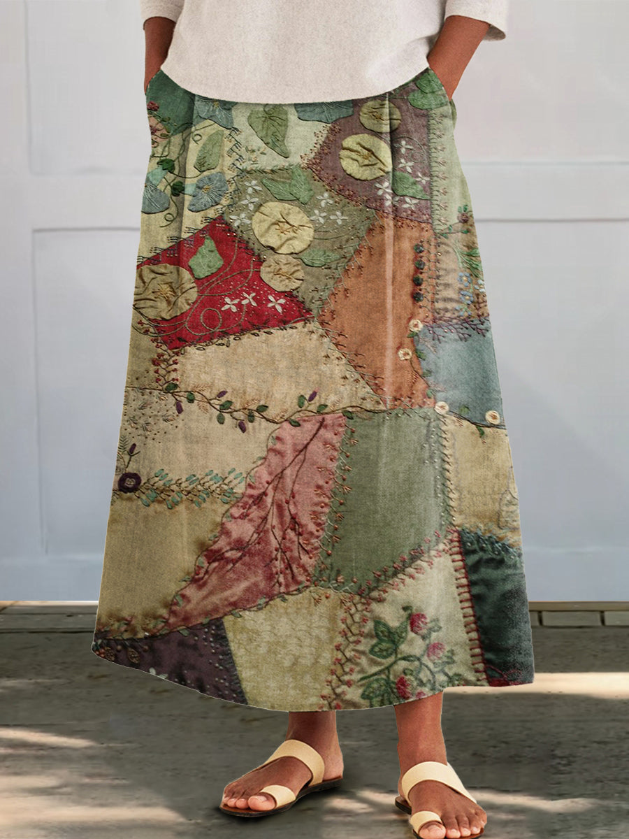 Women's Retro Ethnic Patchwork Pattern Printed Cotton and Linen Pocket