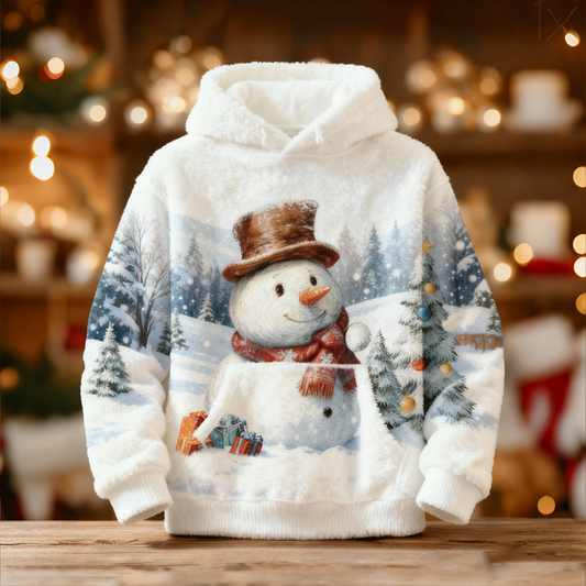 Comstylish Retro Fun Christmas Elements Design Men's Hooded Flannel Sweatshirt