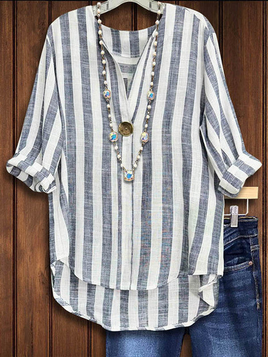 V-neck Vertical Striped Shirt
