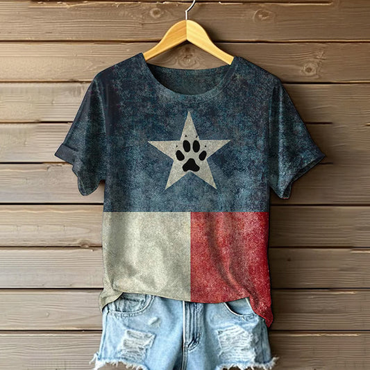 Comstylish Women's Vintage Texas Dog Rescue Print Crew Neck T-shirt