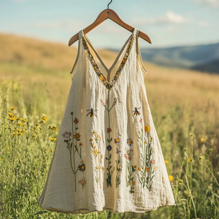 Women's Vintage Flower Art Linen Tank Top artswardrobe