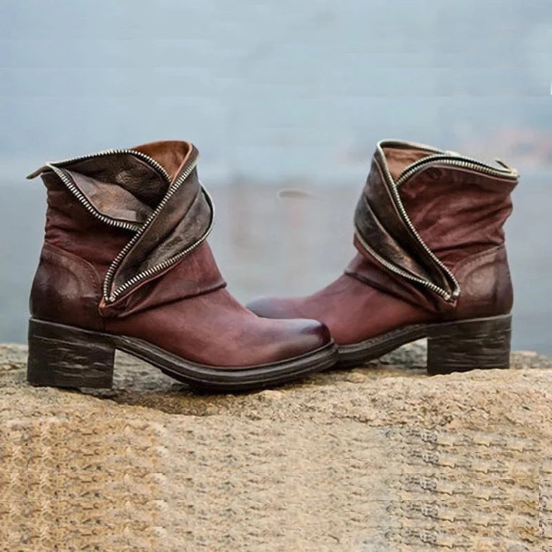 AS | Elegantní ohrnovací kotníčková obuv se zapínáním na zip