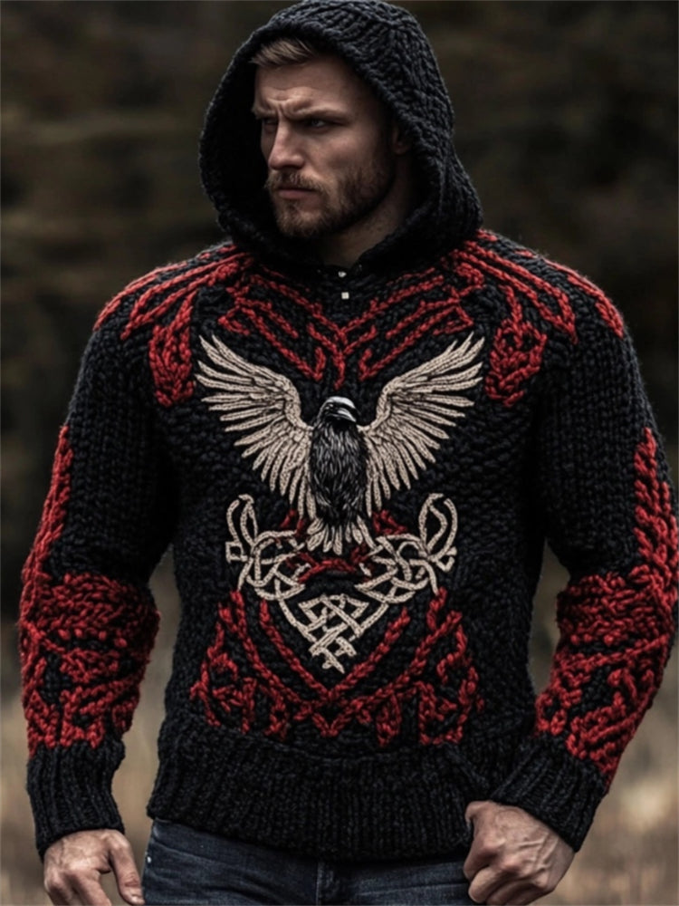 Men's Viking Raven Inspired Celtic Cozy Hooded Sweater artswardrobe