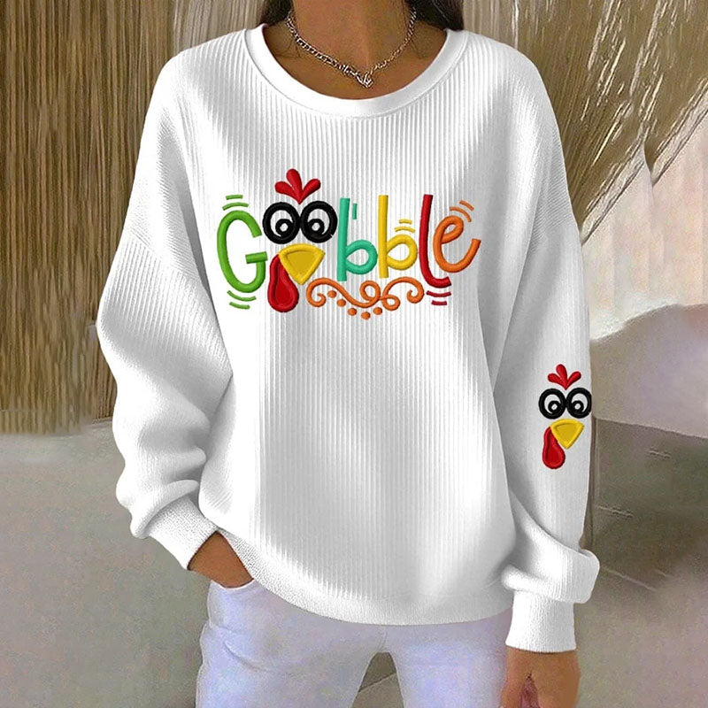 Comstylish Women's Gobble Turkey Print Crew Neck Sweatshirt