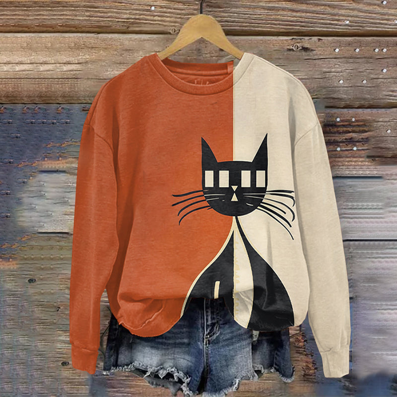 Comstylish Women's Black Cat Abstract Art Painting Sweatshirt