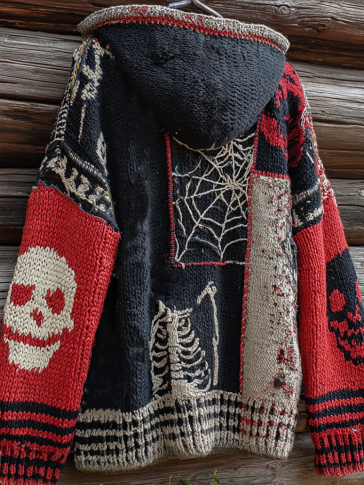 Viking Style Women's Hooded Knit Sweater Jacket For Halloween artswardrobe