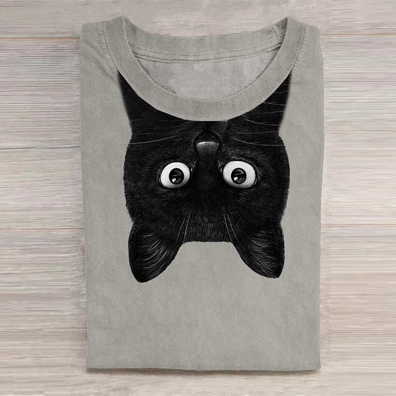 Unisex Black Cat Art Print Casual Tee elevenforest