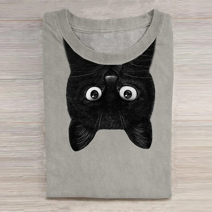 Unisex Black Cat Art Print Casual Tee elevenforest