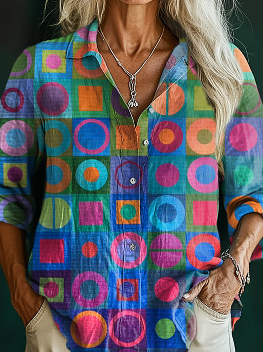 Women's Retro Abstraction Art Print Casual Cotton Shirt