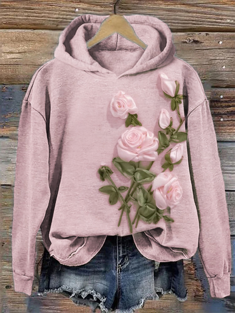 Comstylish Classy Roses Satin Embroidered Cozy Hoodie