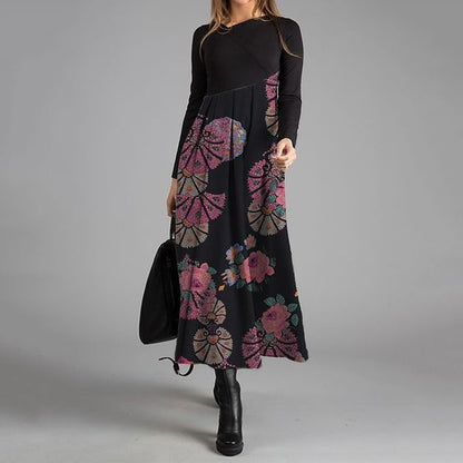 Elegant Flower Print Crew Neck Midi Dress elevenforest