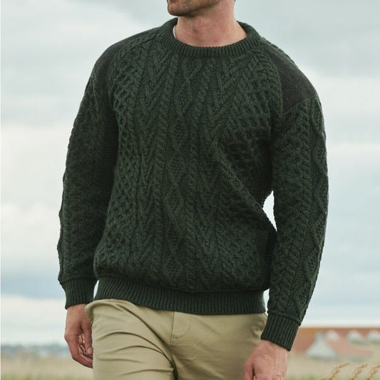 Men'S Retro Patchwork Jacquard Knitting Crew Neck Aran Sweater elevenforest