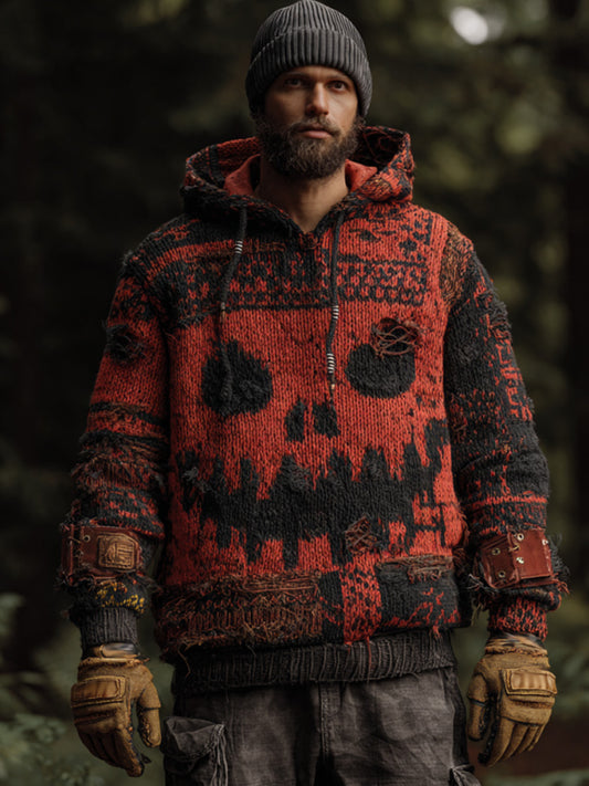 Men's Vintage Viking Halloween Ghost Face Embroidered Hoodie artswardrobe