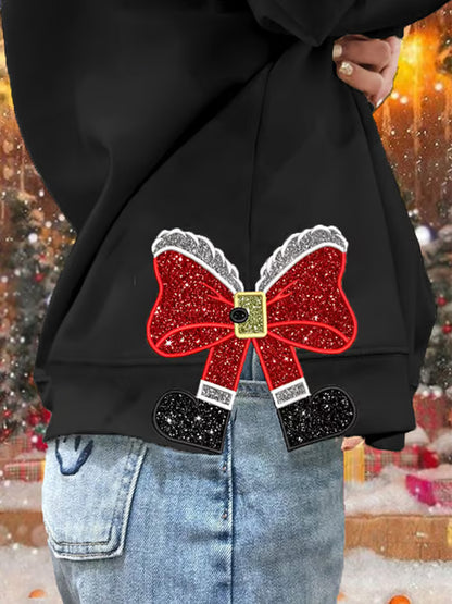 Comstylish Women's Shiny Christmas Side Bow Print Casual Sweatshirt