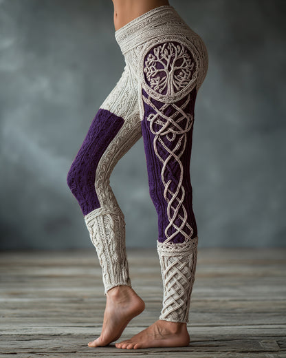 Vintage Viking Tree Of Life Celtic Knot Art Knit Jacquard Cozy Leggings artswardrobe
