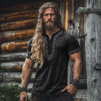 Men's Viking Tribal Celtic Embroidered Art Linen Shirt artswardrobe