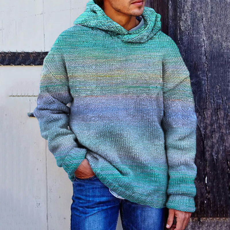Men's Vintage Gradient Colorful Cozy Hooded Sweater artswardrobe