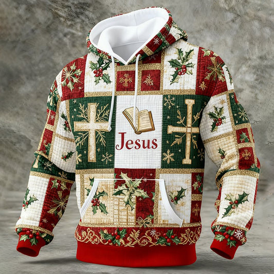 Comstylish Men's Retro Christmas Faith Pattern Casual Hoodie