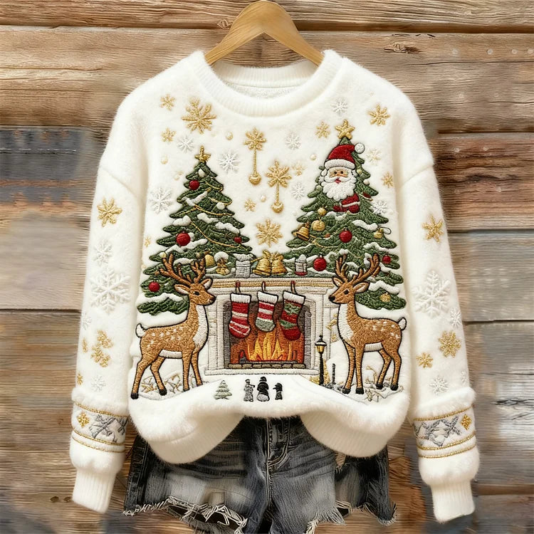 Comstylish Santa Claus And Reindeer Pattern Warm Crew Neck Sweater