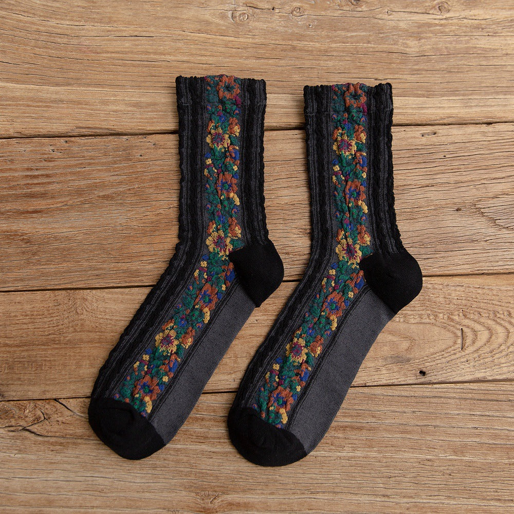 Vintage Ethnic Flowers Medium Tube Socks artswardrobe
