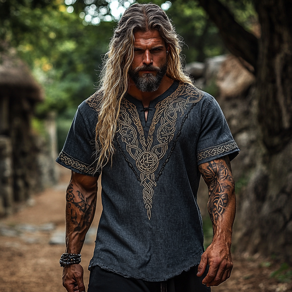 Men's  Viking Celtic Knot Art Linen Blend Shirt artswardrobe