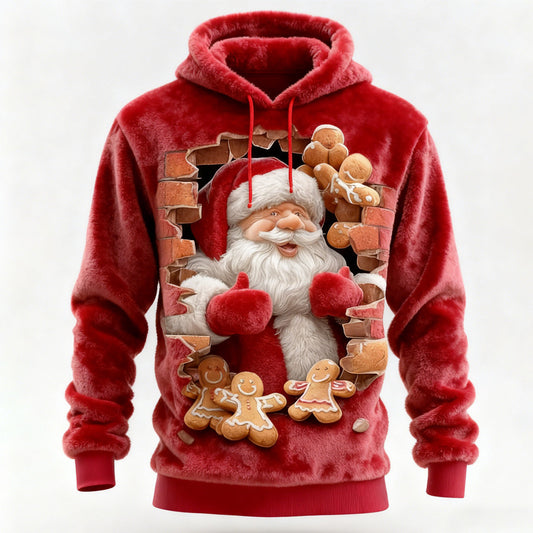 Comstylish Fun Santa Claus Gingerbread Men's Flannel Hoodie