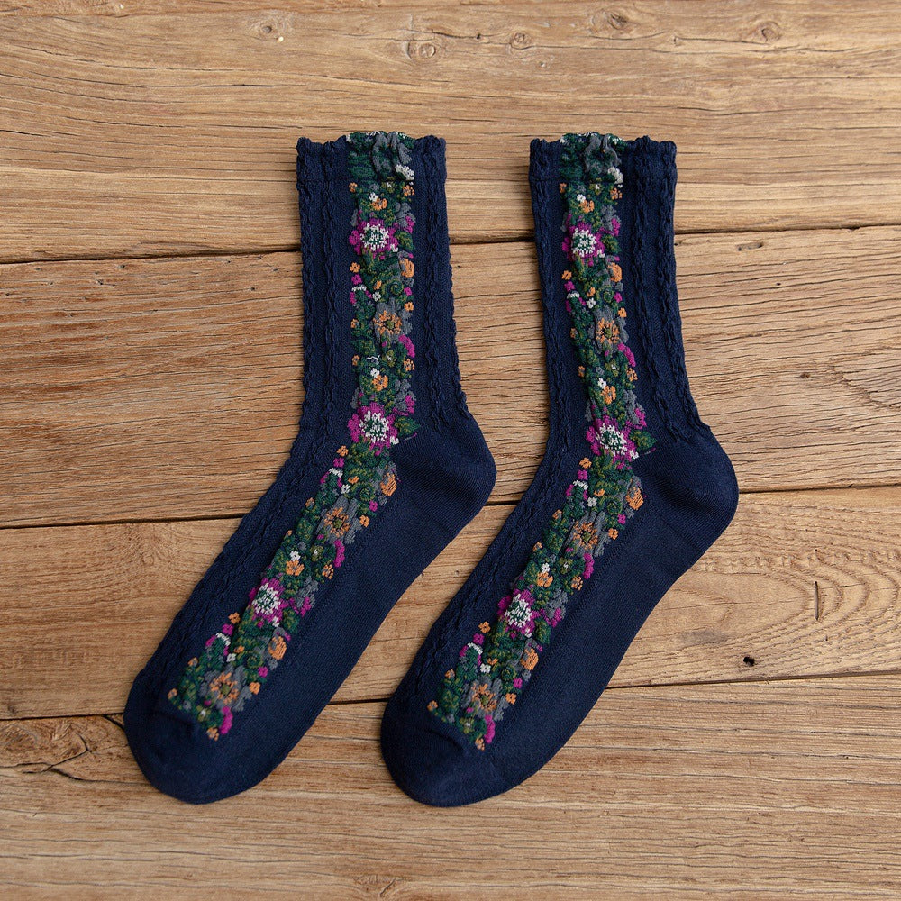 Vintage Ethnic Flowers Medium Tube Socks artswardrobe