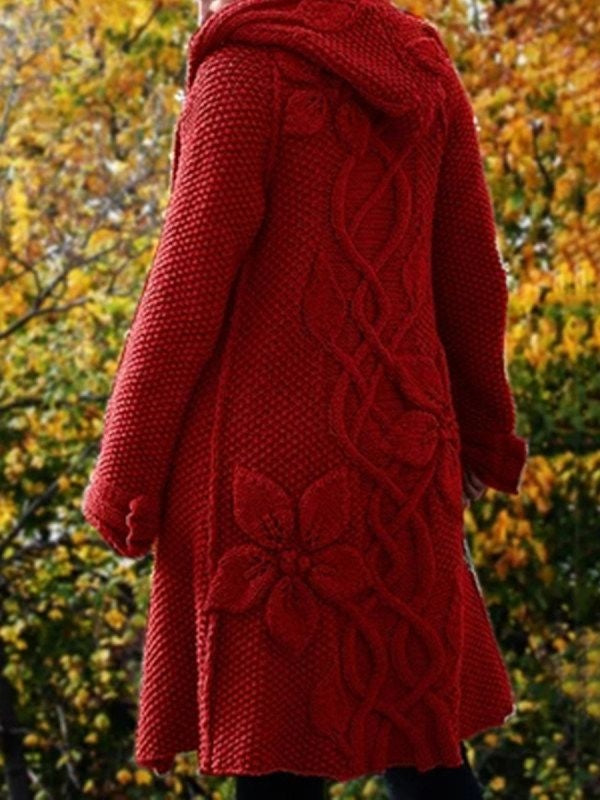 Women'S Floral Jacquard Hooded Sweater Cardigan artswardrobe