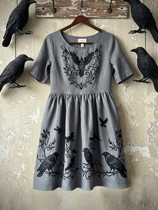 Women's Tribal Raven Embroidery Celtic Lace Art Tank Dress artswardrobe