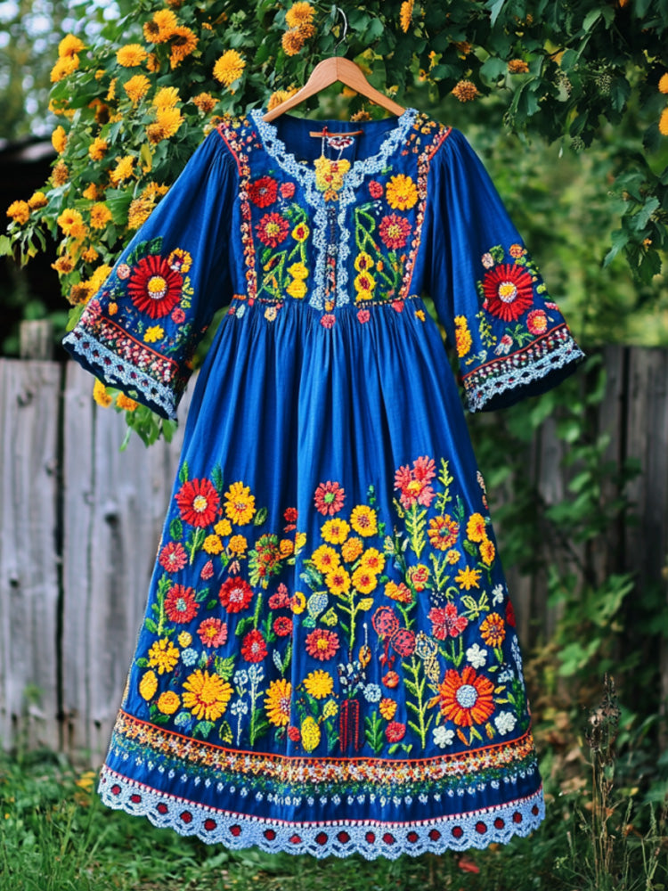 Women's Casual Vintage Petrykivka Embroidered Dress artswardrobe