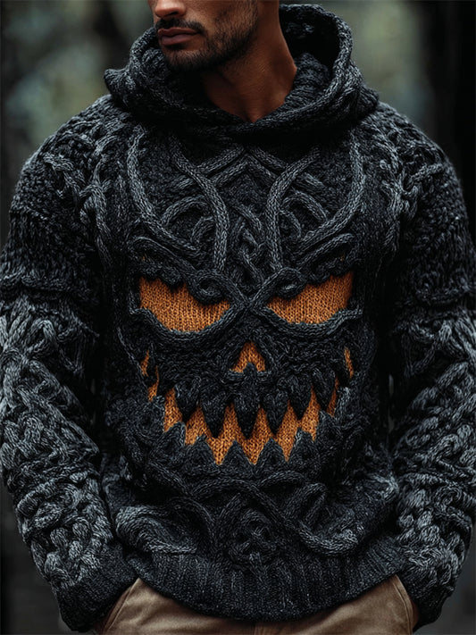 Men's Halloween Pumpkin Face Celtic Knot Chunky Hooded Sweater artswardrobe
